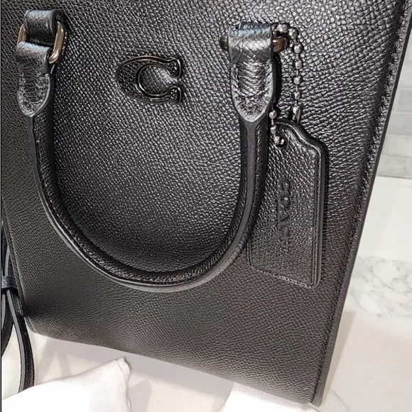 NEW! COACH Unisex Tote 16 In Crossgrain Leather Shoulder Bag Crossbody Black - Picture 14 of 16